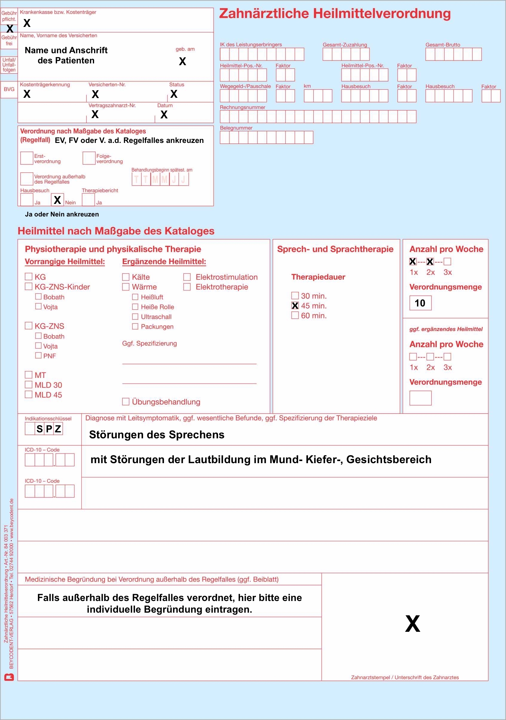 Verordnungsmuster für die jeweiligen Indikationsschlüssel - Logopädie ...